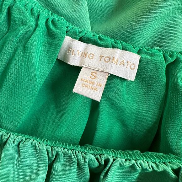 Flying Tomato Kelly Green Crop Top Balloon Sleeves Puff Vacation Preppy Resort - Picture 6 of 7